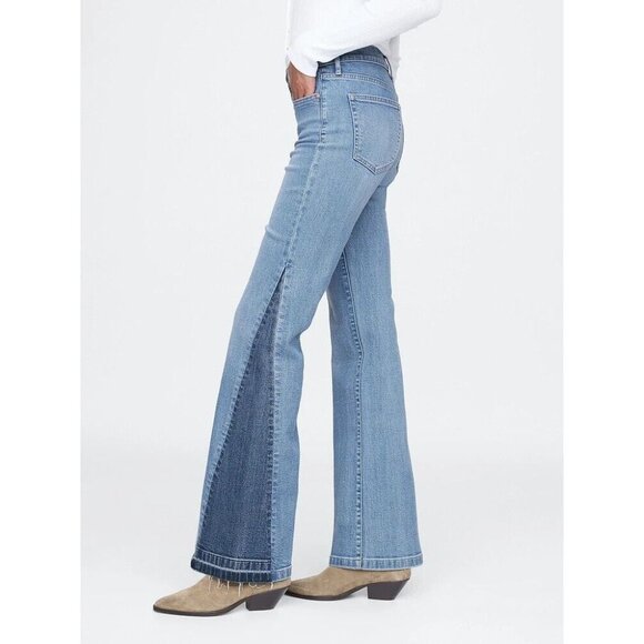 GAP 70's Flare Medium Patched High Rise Flared Leg Step Hem Jeans, Size 27/4 - Picture 3 of 16